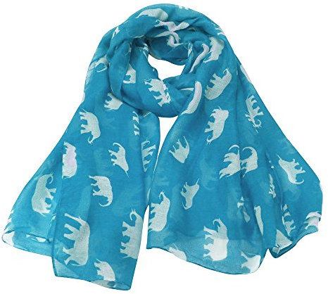 YEBIRAL Damen Süße Elefant Blumendruck Schals Super Weich Ganzjährig Frauen Halstuch(Einheitsgröße,Azure Blue)