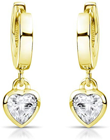 Materia Kinder Ohrringe Gold Herzen - kleine Creolen Silber 925 vergoldet mit Zirkonia für Mädchen SO-389-Gold