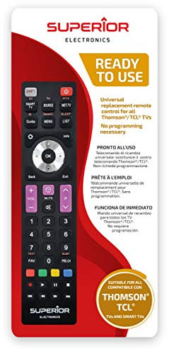Superior Electronics Ersatz Thomson/TCL - Universal-Fernbedienung kompatibel mit Thomson und TCL TVs - sofort einsatzbereit ohne Programmierung - perfekt für Smart TVs - Schwarz - SUPTRB017