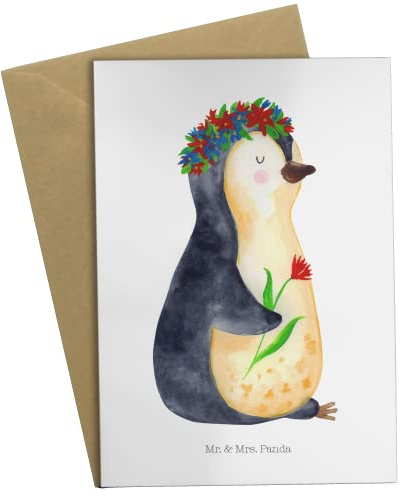 Mr. & Mrs. Panda Grußkarte Pinguin Blumen - Geschenk, Motivation, Ostern, Weihnachten, Karte, Geschenkidee, Pinguine, Einladungskarte, wunderschön, Frau, Ziele, Blumenliebe, Hochzeit