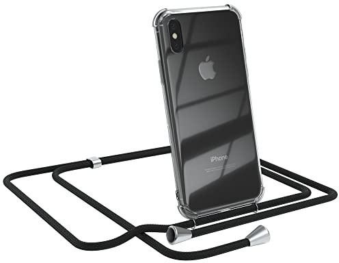 EAZY CASE Handykette kompatibel mit iPhone XS Max Handyhülle mit Umhängeband, Handykordel mit Schutzhülle, Silikonhülle, Hülle mit Band, Stylische Kette für Smartphones, Schwarz