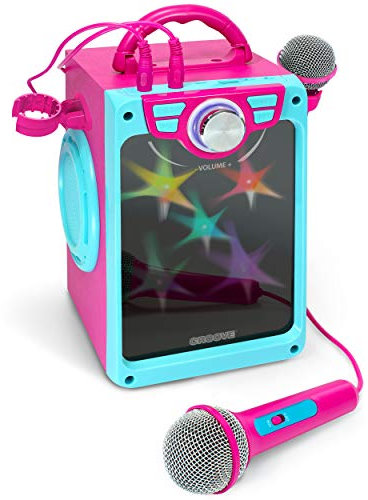 Rechargeable Kids Karaoke Machine for Girls, Pink Portable Karaoke Set, Gift for Girl Speaker with 2 Microphones & Lyrics Display - Bluetooth/AUX/USB, Best Birthday Gifts For Girls Ages 8 9+ Years Old