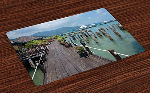 ABAKUHAUS Ponte di Legno Tovaglietta Americana Set di 4, Case su palafitte Tropical, Tovagliette in Tessuto Lavabile per Tavolo da Pranzo Cena, Multicolore