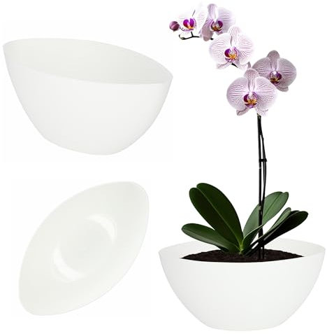 Kadax - Pot de fleurs en plastique - De forme ovale - 30 x 14 cm - Design moderne - Idéal pour la décoration d’intérieur et balcon - Blanc