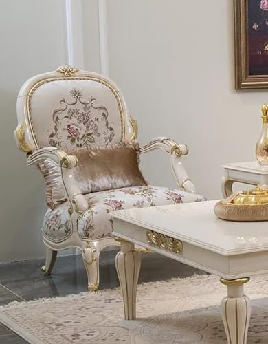 Casa Padrino Luxus Barock Sessel Creme/Weiß/Gold 73 x 60 x H. 111 cm - Prunkvoller Wohnzimmer Sessel mit Blumenmuster und dekorativem Kissen - Barock Wohnzimmer Möbel