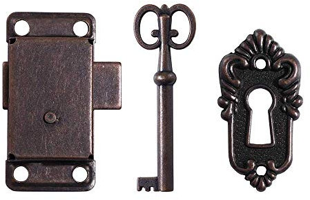 2 Pack Vintage Lock Set Antique Lock and Key, Vintage Design Decorative Door Lock Catches for Jewellery Boxes, Wooden Boxes, Drawer, Wardrobe, Classical Box Latch Box Clasp with Screws