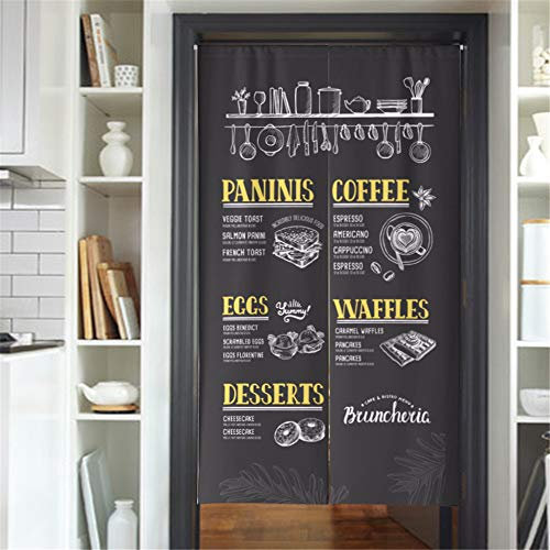 Hiseng Noren Tenda per Porta Giapponese Caffetteria Tenda da Divisoria Cucina, Cotone e Lino Doorway Curtain per Ristorante Negozio Interni Corridoio Decorazione (Cottura Nera,85x180cm)