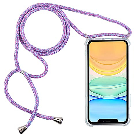 PuYu Zhe Compatible With iPhone X/XS(5.8) Case,Clear Transparent TPU Silicone Shell,Crossbody Slim Stylish Shockproof Cover,Adjustable Neck Cord Lanyard-Blue rainbow
