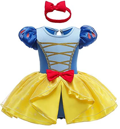 Lito Angels Vestito da Principessa Biancaneve Pagliaccetto per Bimba Bambina, Bebè Body Tutina con Fascia, Taglia 18-24 Mesi, Giallo