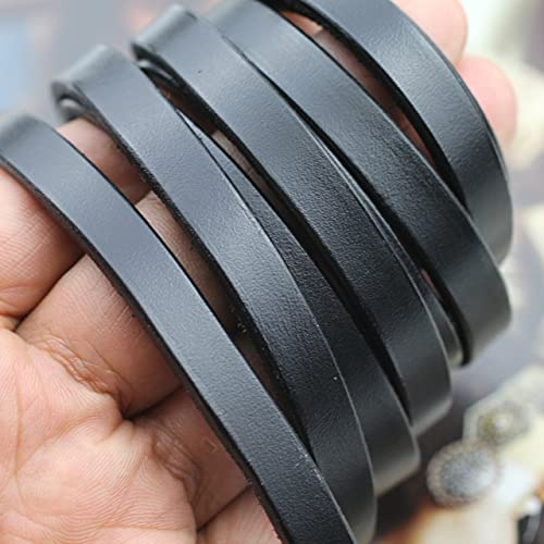 Ezzo Genuine Leather Cord, 10mm x 39.37in Flat for Bracelet, Choker, Keychain, Jewelry DIY Craft Making Accessory (Black)