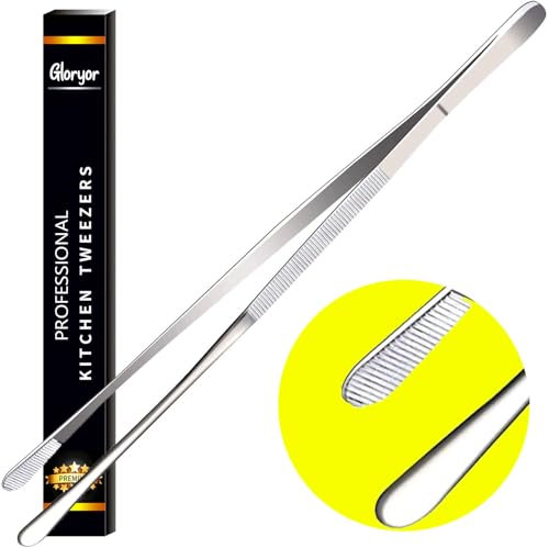 Gloryor® Kochpinzette Edelstahl 16-40cm, Küchenpinzette Lang, Pinzette Küchen, Koch Grillpinzette, Fleischpinzette, Kochzange, Zange Küche, Grillzange, Küchenzange, Kochen Zubehör(Flach, 30 cm)