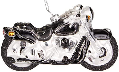 BRUBAKER Motorrad Schwarz Silber - Handbemalte Weihnachtskugel aus Glas - Mundgeblasener Christbaumschmuck Figuren Lustig Deko Anhänger Baumkugel - 12,8 cm