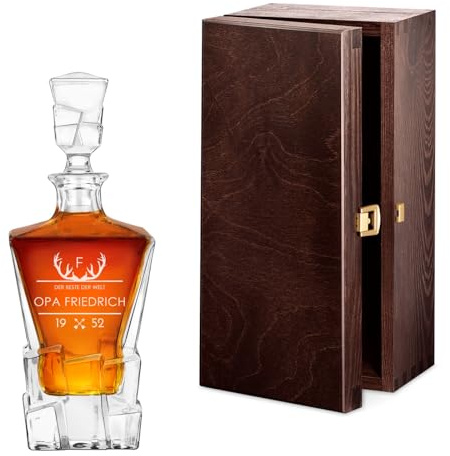 Maverton Ice Blink Whiskykaraffe mit Gravur 950 ml, Whisky Dekanter | personalisiert, edles Kristallglas, für Männer, zum Geburtstag (Opa)
