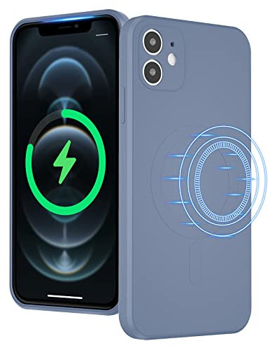UEEBAI Liquid Silicone Wireless Charging Phone Case For iPhone 11 6.1 inch, Built-in Magnets Compatible with MagSafe Faster Charging Slim Fit Soft Microfiber Cover - Blue Grey