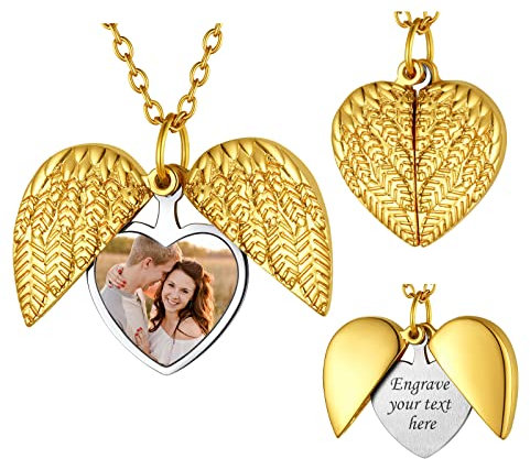 FindChic Kette mit Bild zum Aufklappen, Damen Goldene Fotokette, Herz Medaille mit Gravur, 50+5cm,Geschenk für Weihnachten Valentinstag Muttertag Geburtstag