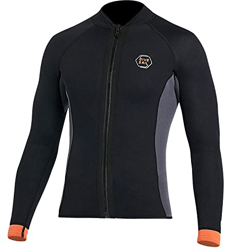 Wetsuit Top 3mm Neoprene Wetsuit Jacket Men Front Zip Long Sleeve Diving Suit for Swimming Surfing Snorkeling Kayaking Scuba Diving L Size