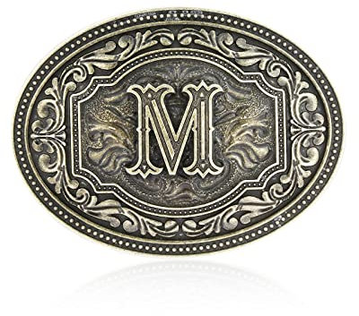 Btilasif Western-Gürtelschnalle mit Initialen Buchstaben ABCDEFG bis Z Cowboy Rodeo Gürtelschnalle für Männer Frauen Cowboy Cowgirl, M