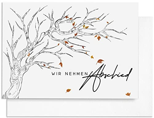 TOBJA® Trauerkarten mit Umschlag - Beileidskarten mit Umschlag hochwertig | Kondolenzkarten Wir nehmen Abschied mit Leinenstruktur (4 Karten + Umschläge)