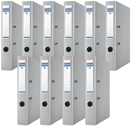 DONAU Premium Ordner Schmal 10er Pack/DIN A4 / 5 cm / 10 Stück/Grau/Kunststoffbezug PP/Carton Papier Schlitzordner Büroordner Aktenordner Ringordner/Grünen Punkt