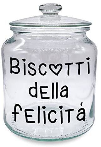 Realizzandoo Biscottiera Barattolo per Biscotti con scritta Biscotti della Felicità, Vetro Trasparente, Capacità 1.9 l, Cookies Muffin Dolci, Frasi divertenti