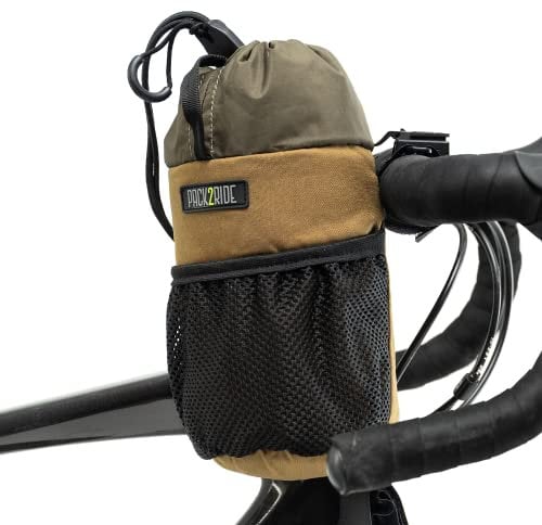 PACK2RIDE Bongo Fahrrad-LenkerTasche – wasserabweisendes, strapazierfähiges Cordura-Gewebe und großer Fahrrad-Wasserflaschenhalter, Bikepacking - Vorbau Tasche für Radreisen, Coyote