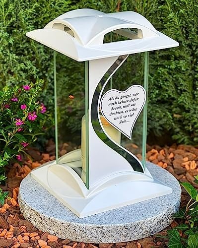 Grablampe Laterne mit Text - Als du gingst, war noch keiner dafür bereit... - Grablicht Kerze Grabkerze Grabdekoration 27 cm H. Grabschmuck Neue Model incl. Kerze ohne Sockel