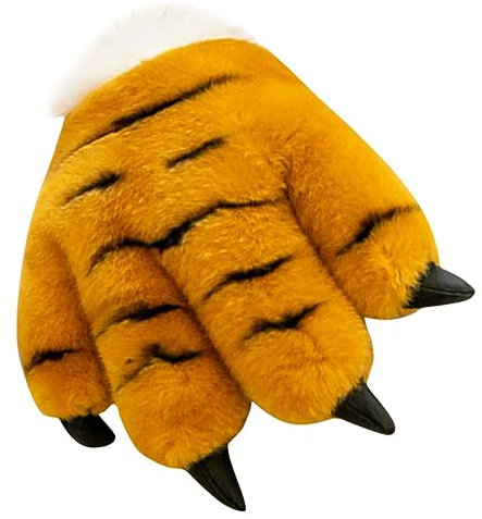 HOMSFOU - Kopf in Form einer Tigerpfote, Fingerlose Handschuhe für Damen, Kostüm Werwolf, Kostüm, Tiger, Halloween, kurzes Plüsch, haarige Palme