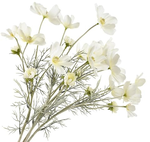 Künstliche Wildblumen, Kosmos mit langem Stiel, Kunstseide, für Hochzeit, Brautstrauß, Kranz, Tischdekoration, Outdoor-Dekoration, Weiß, 4 Stück
