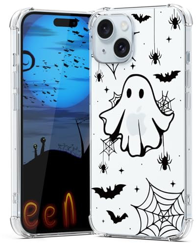 YEPO Halloween Hülle für iPhone 15 Clear Fashion Designs Phone Cover Frauen Mädchen, Stilvolle Slim Stoßfest Bumper Blume Schutzhülle Handyhülle für iPhone 15