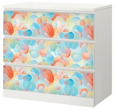 Sunnywall® Möbelfolie passend für IKEA Malm Kommode Schrankfolie Aufkleber mit Pastell Kreise Motiv | blasenfrei verkleben | Kinderzimmer 3er 80 cm