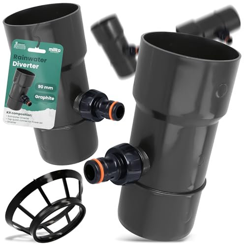 Millto™ Regensammler Dachrinnenablauf Regentonne DN Ø90 mm 1 AG Graphit | Wasserfänger Wassersammler Regenwasser Fallrohr Regenwassersammler Anschluss für Schnellkupplung 3/4 PowerJet