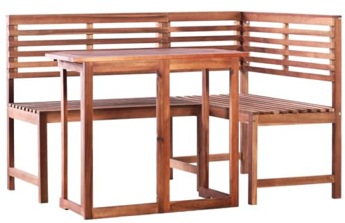 Makastle Bistroset 2-teilig, Bistrotisch mit 1 Eckbank, Gartenlounge Balkonset Gartengarnitur, Kleiner Sitzgruppe im Garten und Balkon, Akazie Massivholz