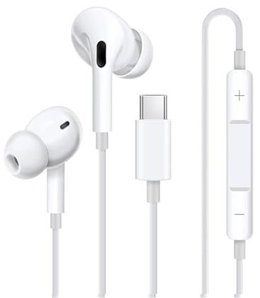 Type C Earphones for iPhone 15 Pro Max 16 Plus, Wired In-Ear Headphones Noise Isolating Earbuds With Microphone and Volume Control for Galaxy S23 Ultra S22 S21 FES20,iPad Pro,Huawei