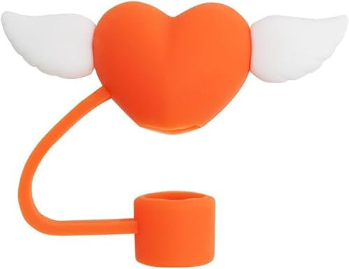 White Wings - Funda de popote de corazones naranjas para taza Stanley, tapa de silicona de 10 mm para accesorios de copa Stanley, bonita decoración de popote para vasos, tapón de popote para tapas