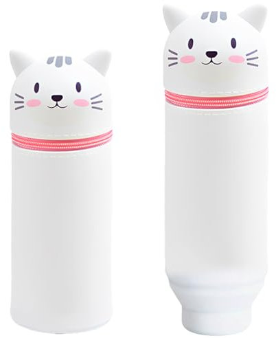 Trousse Ecole 2 en 1 en Silicone Souple, Kawaii, Porte-Plume, Fermeture Eclair en Silicone, Pochette de Stylo, Crayons, Marqueurs, Trousse à Crayon Telescopique pour Étudiant Cadeaux Rentré H 18 cm