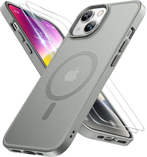 Miracase für iPhone 14 Hülle mit Magsafe & 2 9H+ Panzerglas, Grau | [TOP Militärschutz & Magnetkraft] Stoßfest Kratzfest mit Samtiger Haptik Extrem Langlebig Handyhülle für iPhone 14 6,1