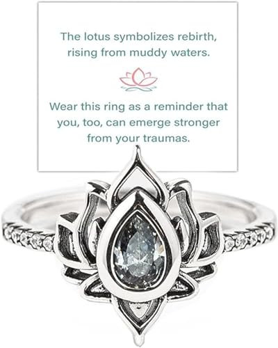 FUCK MY TRAUMA LOTUS RING,Inspirational Ring,Reminds You to Let Go of Your Trauma in a Playful Way,Adjustable Lotus Flower Stacking Rings,High Polish Zircon Inlaid Inspirational Ring (5, Silver)