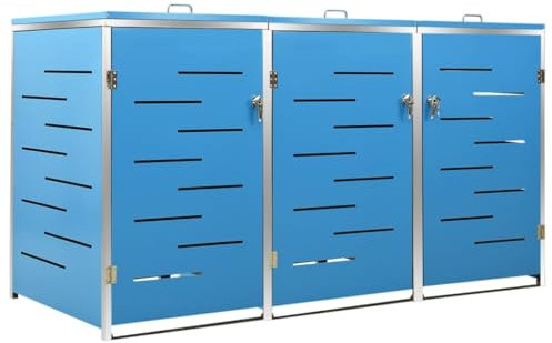 Cozynest Mülltonnenbox für 3 Tonnen Rostfrei Abschließbar Müllbox Mülltonne Mülltonnenverkleidung Gartenbox Müllcontainer 207x77,5x115cm Edelstahl