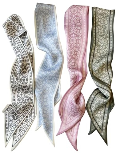TEBIEKOY 4Pcs Fashion Scarves for Women, Multifunctional Boho Scarves Headbands Satin Scarf for Bag Hair Accessories