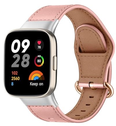 MiRowy Cinturino in Pelle Compatibile con Xiaomi Redmi Watch 3, Fibbia in Inossidabile Regolabile di Ricambio Cinturino per Xiaomi Redmi Watch 3, Rosa
