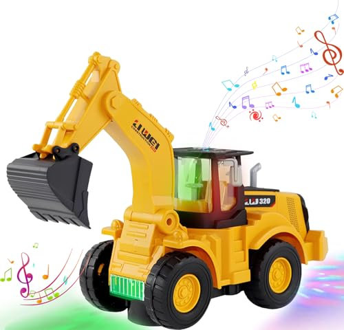 ChaneeHann Bulldozer Spielzeug, Bulldozer Kinder,Baustellenfahrzeuge Kinder,Automatisches Gehen Bagger mit Sound und Licht, Auto Kinderspielzeug, Bagger Spielzeug Ab 3 Jahre