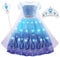 AUYAO LED Princess Kostüm Kinder Mädchen 3Pcs Prinzessinnenkleid Set Kinder mit Krone Diadem Zauberstab Girls Princess Costume für Weihnachten Verkleidung Karneval Halloween Geburtstag Party (150cm)
