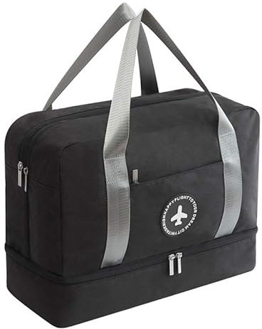 GreatRise Trainingstasche für Damen und Herren Reisetasche Handgepäck Tasche für Flugzeug Sporttasche mit Schuhfach Nassfach wasserdichte Schwimmtasche Fitnesstasche Weekender Bag Schwarz