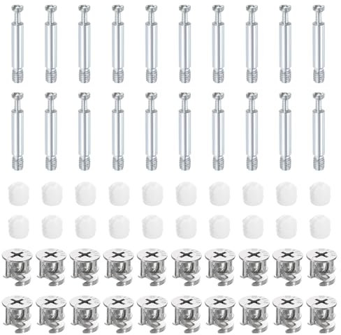 uxcell 20Set 15x14mm Furniture Cam Lock Fitting with 5.8x40mm Dowel Fasteners, 3-in-1 Metal Furniture Board Connecting Screws Bolts Assortment Kit for Cabinets Chairs Drawer