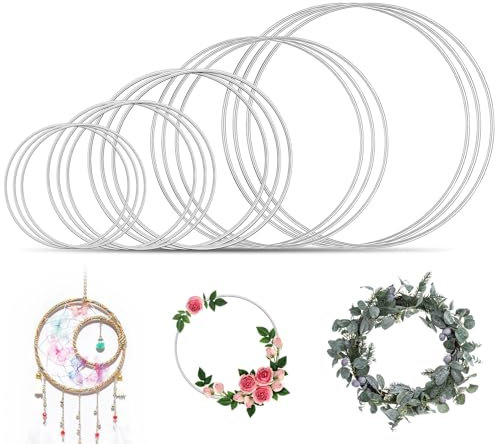 Forbabe 15 Stück Metallring Set Drahtringe Deko Ringe 10/15/20/25/30cm Metallringe zum Basteln Aufhängen Traumfänger für DIY Hochzeits-Tisch-Dekorationen Handwerke (Silber)