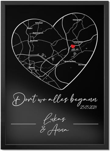 Pictalia - Personalisierte Poster für Paare Herz Wo Alles begann, Treffpunkt, Datum des Treffens, personalisierbarer Text, Geschenk für Männer und Frauen, Valentinstag, Verliebte, Paar-Geschenk