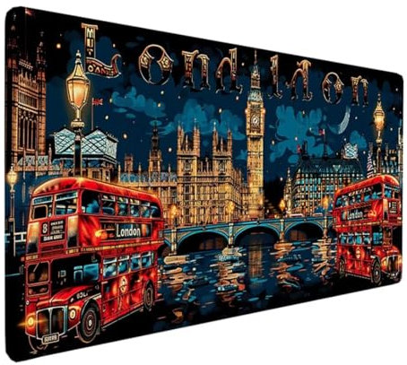 Grand Tapis de Souris de Jeu, Caoutchouc Imperméable et Antidérapant pour PC, MacBook, Étude, Ordinateur Portable, Tapis Gamer Bleu Londres 1200x600x3mm L-V