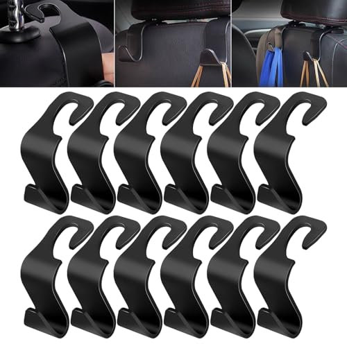 QITIXI:OU 12 Stücke Auto Lagerung Haken - Auto Kunststoff Rücksitz Kopfstütze Hakens, Tragbare Veranstalter Inhaber Haken für Lebensmittel-Taschen, Handtaschen, Kleidung