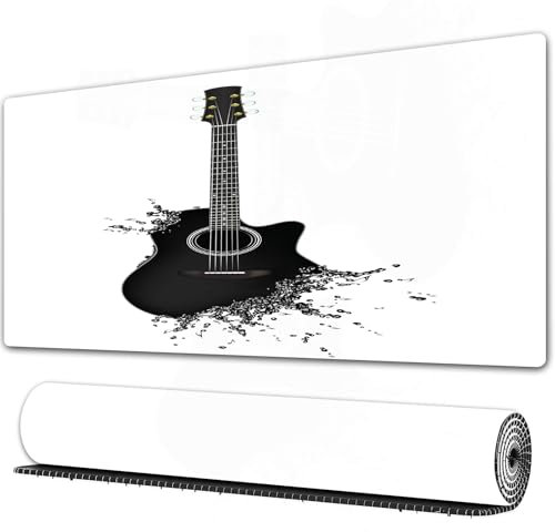 FEHWI Grand Tapis de Souris de Jeu avec Bords surpiqués et Dos antidérapant,sous-Main pour Clavier et Souris,Guitare, Instrument de Musique Monochrome avec Cordes Acoustic Color Splash Creat,90×40 cm