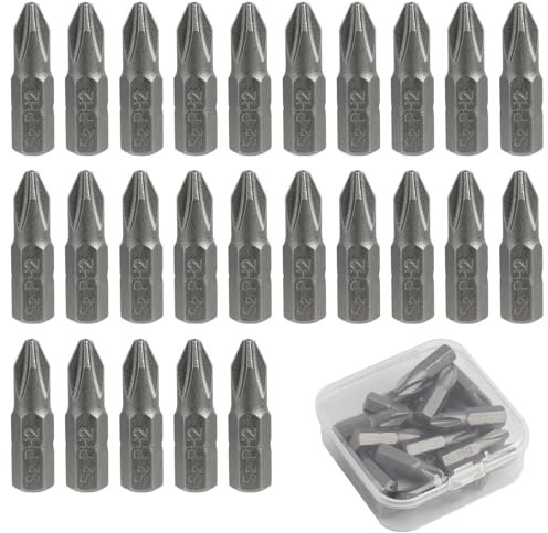 Batheidon Juego de 25 Puntas PH2 de 25mm – Bits Magnéticos en Acero Cromo Vanadio, Mayor Durabilidad y Resistencia, Compatibles con Taladros y Destornilladores Eléctricos, para Montaje y Reparación